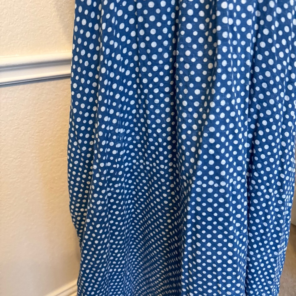 Blue Polka Dot Sleeveless Dress M/L island bungalow - Picture 3 of 12